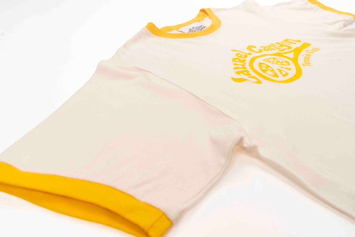 Unisex Laurel Canyon Tennis Club Ringer Tee in Vintage White / Mellow Yellow