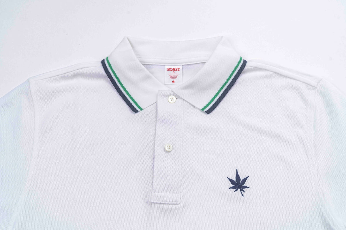 Boast 1983 Tipped Pique Polo-White/Green/Navy