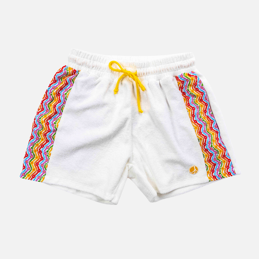 Laurel Canyon 1972 Unisexy Tennis Shorts in White Terry