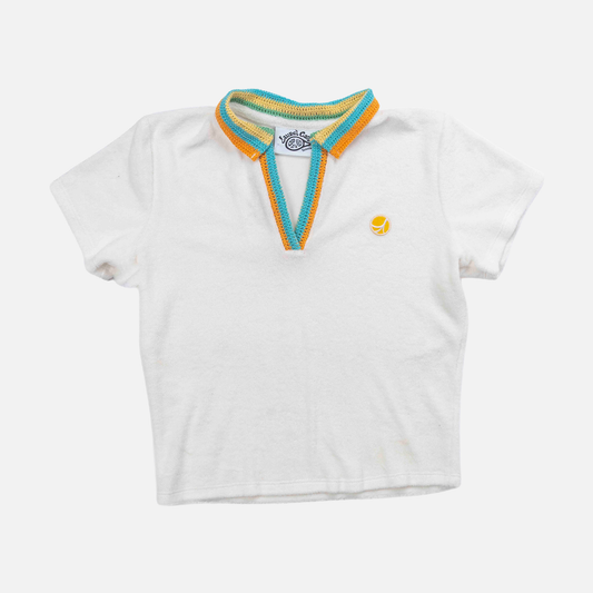 Crochet Women's Polo in White Terry
