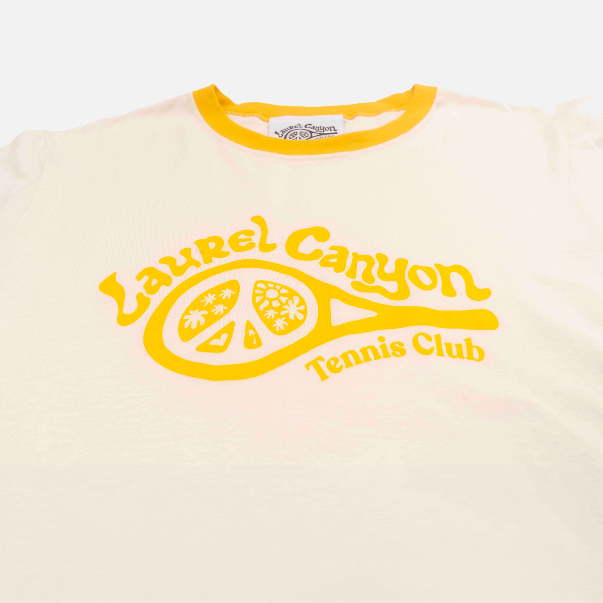Unisex Laurel Canyon Tennis Club Ringer Tee in Vintage White / Mellow Yellow