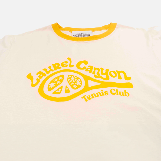 Unisex Laurel Canyon Tennis Club Ringer Tee in Vintage White / Mellow Yellow