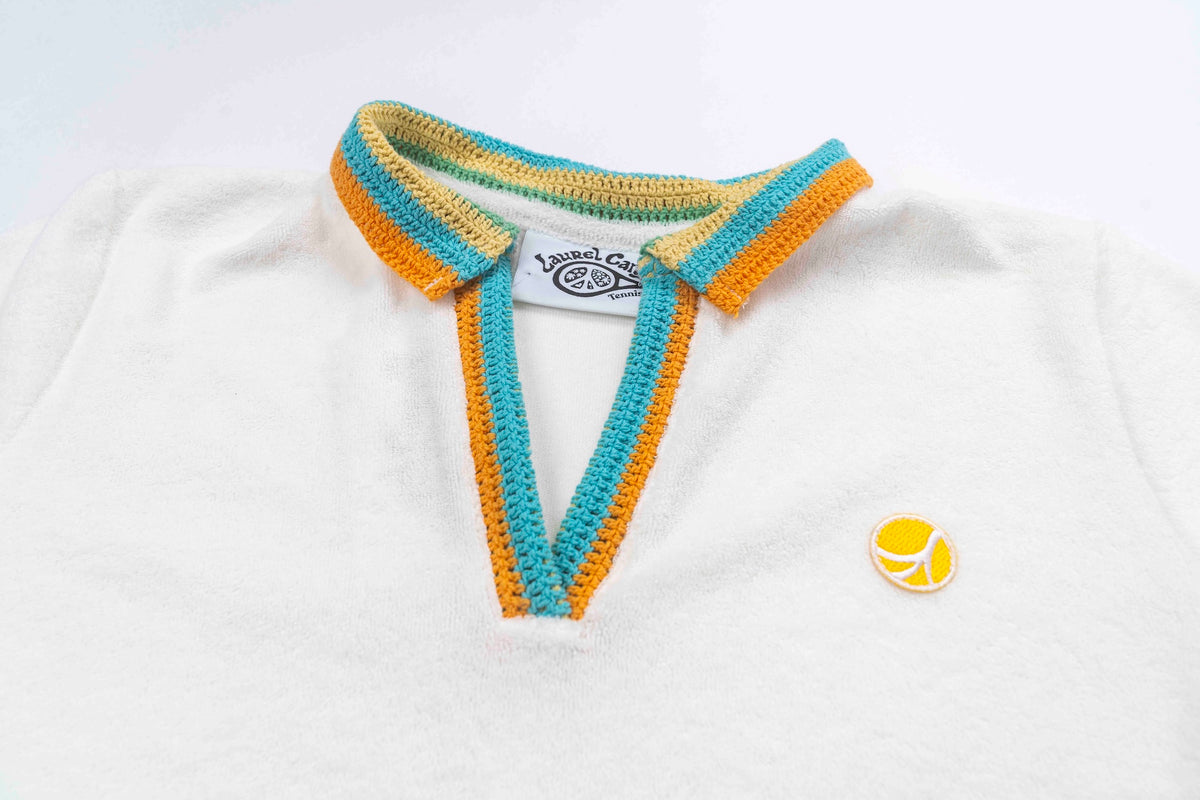 Crochet Women's Polo in White Terry