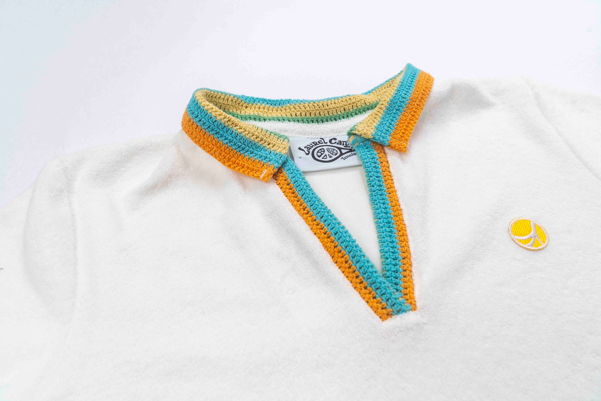 Crochet Women's Polo in White Terry