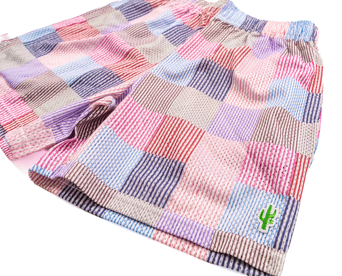 Manor Seersucker Patchwork Mesh Shorts